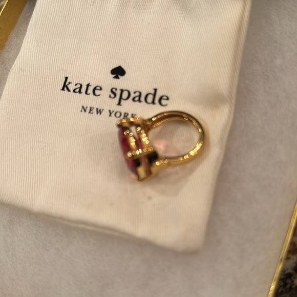 Kate Spade NY “Crystal Confection” 5 6 7 gold adjustable large pink stone ring - Picture 2 of 6